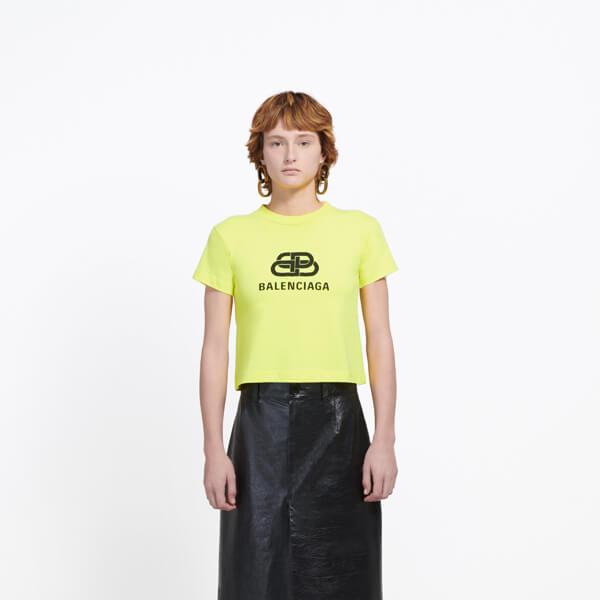 【BALENCIAGA】バレンシアガ パリ Tシャツ コピー BBロゴプリント イエロー クロップド20100807